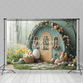 Aperturee - Aperturee Spring Greenery Floral Eggs Easter Photo Backdrop